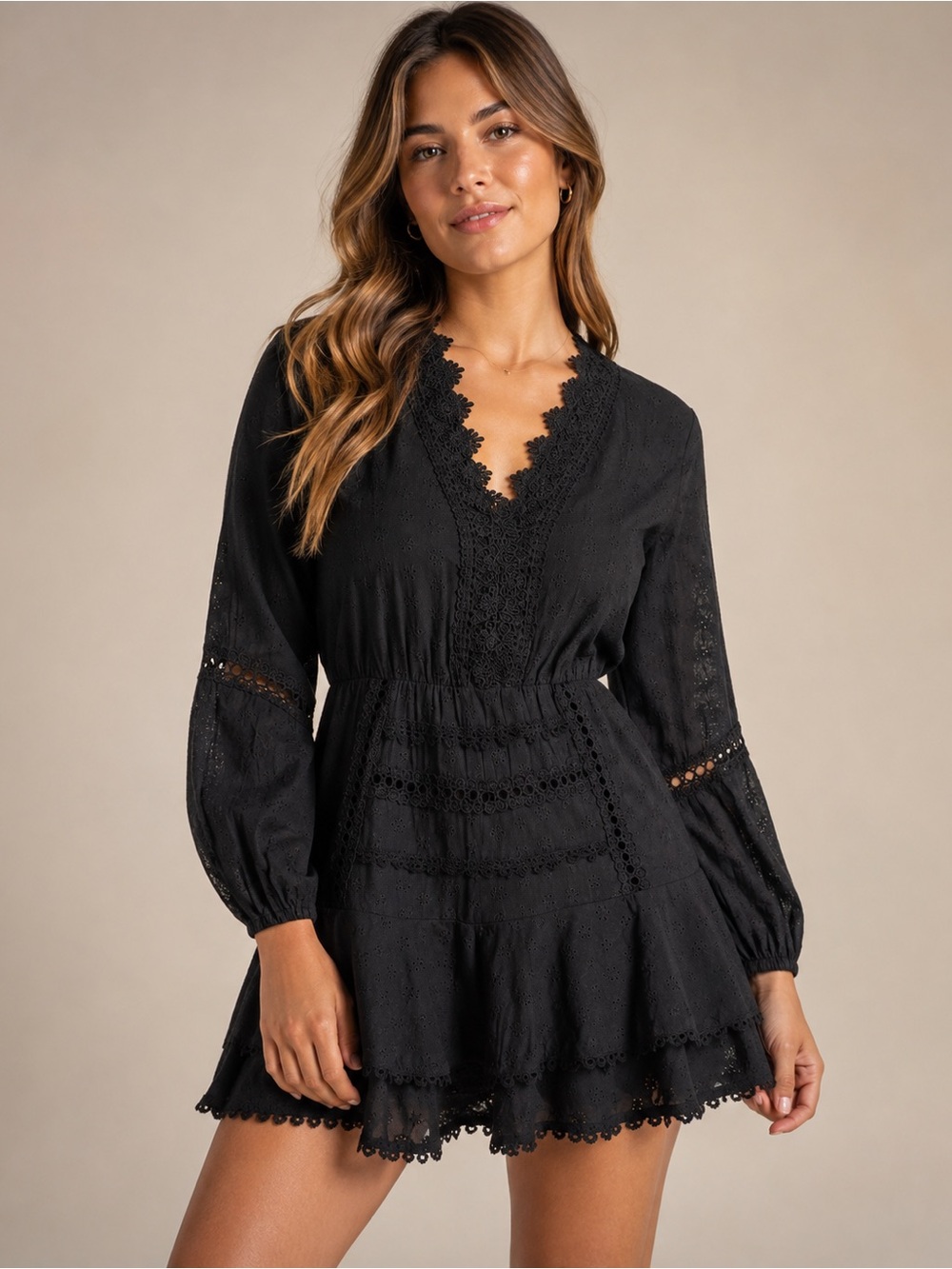 MSRP $118 AQUA Scallop Eyelet Ruffle Mini Dress